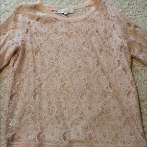 Pink lace Loft sweatshirt style shirt size S